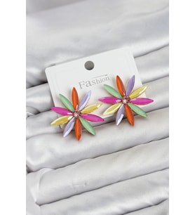 Karışık Renk Kristal Taşlı Lotus Model Kadın Küpe