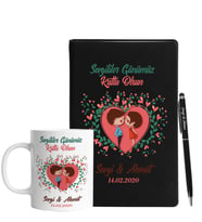 Sevgililer Gününe Özel Siyah Defter Kalem & Kupa Hediye Seti 4