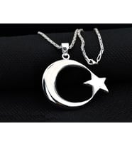 Büyük Boy Şanlı Ay Yıldızımız Tasarımlı Kral Zincirli 925 Ayar Gümüş Kolye
