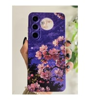 Samsung Galaxy S24 FE Uyumlu Sanatsal Manzaralı Pembe Çiçekler Desenli Şeffaf Telefon Kılıfı