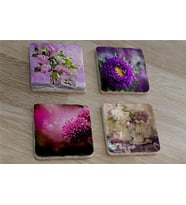 Mor Çiçekler Doğal Taş Bardak Altlığı 4'lü set - Natural Stone Coasters