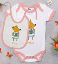 BK Kids Kişiye Özel İsimli Pembe Bebek Body Zıbın ve Mama Önlüğü Hediye Seti-21