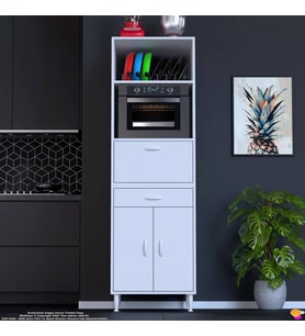 Eliusta Sedef 60 cm Fırın ve Mikrodalga Dolabı Açık 2 Bölmeli Çekmeceli Mutfak Kiler Dolabı 60x195x48 cm