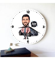 Karikatürlü Siyah Arabalı Erkeğe Hediye Kişiye Özel Duvar Saati