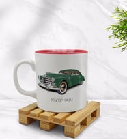 BK Gift Kişiye Özel Retro Otomobil Tasarımlı İçi Kırmızı Renkli Kupa Bardak Model 3