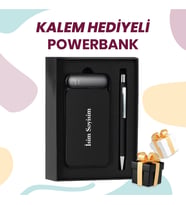 Akpınar Promosyon 10.000 mAh Powerbank + İsme Özel Kalem – Hediyelik Şık Set (Düz Siyah)