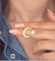 925 Ayar Gümüş Zirkon Taşlı Ay Yıldız Kolye