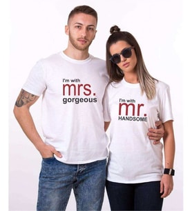 Tshirthane Mr Mrs Handsome Gorgeous Sevgili Kombinleri Tshirt Kombini (Tek Ürün Fiyatıdır.)