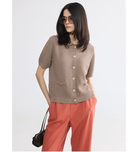 LCW EVERYDAY Kahverengi Polo Yaka Kadın Triko Hırka