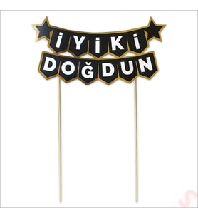 İyi Ki Doğdun Banner Pasta SüSü, Siyah Altın - 22cm x 18cm (STD)