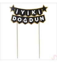 İyi Ki Doğdun Banner Pasta SüSü, Siyah Altın - 22cm x 18cm (STD)