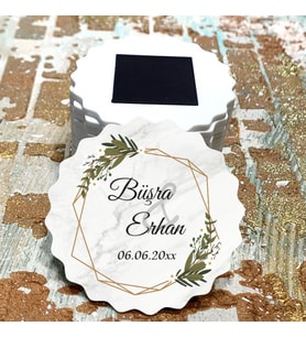 Magnet Hediyelik - Gelin / Damat Zeytin Dalı Mermer Tasarım Nişan, Kına, Düğün, Söz Nikah Hatırası Magnet