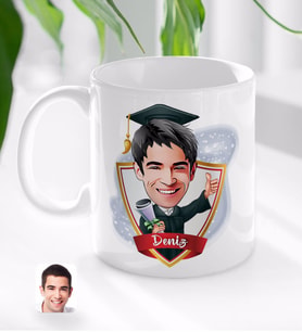 BK Gift Kişiye Özel İsimli Erkek Mezun Karikatürlü Beyaz Kupa Bardak-1