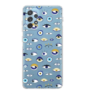 PrintiFy Samsung Galaxy A33 ile Uyumlu Nazar Boncuğu 2 Baskılı Kamera Korumalı Şeffaf Silikon Kılıf