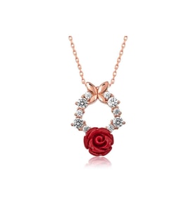 925 Ayar Gümüş Rose Kırmızı Gül Kolye