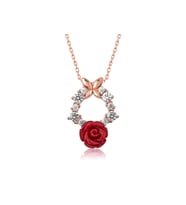 925 Ayar Gümüş Rose Kırmızı Gül Kolye