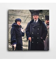 Atatürk ve Latife Hanım Kare Kanvas Tablo