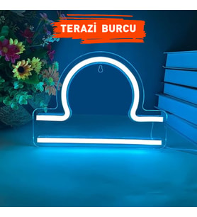 Terazi Burcu Figürlü Neon Led Tabela Tablo Gece Aydınlatma Duvar Dekoru
