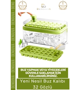 #BuzKalıbı Pratik Düğmeli Kapaklı Gı Sınıfı Mutfak Gereci 32 Yuvalı Buz Küpü Kalıbı Saklama Kutulu