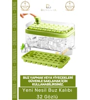 #BuzKalıbı Pratik Düğmeli Kapaklı Gı Sınıfı Mutfak Gereci 32 Yuvalı Buz Küpü Kalıbı Saklama Kutulu