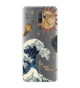 Oppo A5 2020 / A9 2020 Uyumlu Güneş ve Dalga Desenli Şeffaf Telefon Kılıfı