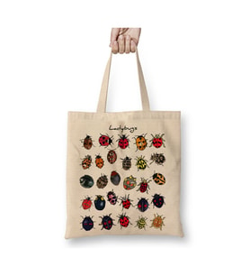 Uğur Böceği Ladybugs Beyaz Bez Çanta Uzun Saplı Alışveriş Çantası Plaj Çantası