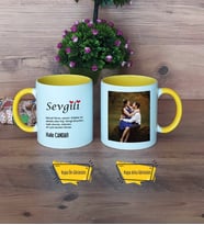 Sevgiliye Hediye Kupa Bardak Sarı Fotoğraflı Sevgililer Günü Hediyesi