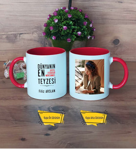 Teyzeye Hediye Kupa Bardak Kırmızı Fotoğraflı Doğum Günü Anneler Günü Hediyesi