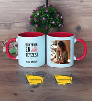 Teyzeye Hediye Kupa Bardak Kırmızı Fotoğraflı Doğum Günü Anneler Günü Hediyesi