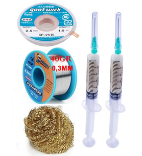 Mechanic Lehim Tel 40G 0,3mm Flux Lehim Toplama CP-2515 Emme Teli 2,5mm Havya Ucu Temizleme Teli Set04