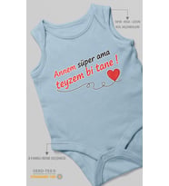 Annem Süper Ama Teyzem Bi Tane Baskılı Bebek Zıbını – Çıtçıtlı Body 8 Renk  %100 Pamuk Sıfır Kol (Bebek Mavisi)