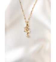 Kadın Paslanmaz Çelik Zirkon Taşlı Saydam Cam Hilal Yıldız Sarkıtlı Kolye (Gold)