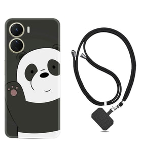 Vivo Y16 Kılıf Silikon Boyun Askılı İpli Desenli Silikon Hello Panda 1709