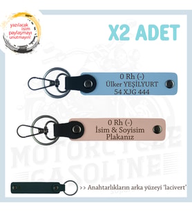 Asfalt Şampiyonlarına Özel, İsim Plaka ve 0- Kan Grubu Yazılı x2' li Anahtarlık, Yavruağzı-Mavi-Laci