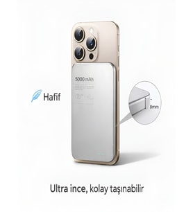 QUO PRO AIR 5000mAh Ultra İnce Kablosuz 15W Hızlı Şarj Led Tepe-C Girişli Wireless Powerbank