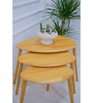 Doğal Ahşap Zigon Sehpa, Masif 3'lü Set, Modern Masif Yan Sehpa (Kahverengi)