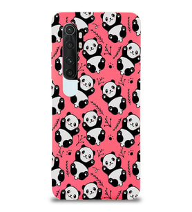 Xiaomi Mi Note 10 Lite Uyumlu Lansman Kılıf Panda Tasarımlı İçi Kadife Kapak-Neon Pembe (Şeffaf)