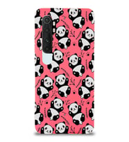 Xiaomi Mi Note 10 Lite Uyumlu Lansman Kılıf Panda Tasarımlı İçi Kadife Kapak-Neon Pembe (Şeffaf)