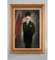 Altın Varaklı Çerçeveli Paspartulu Atatürk Tablo a398 (Gold)