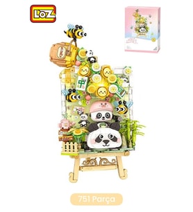 LOZ Creative Serisi Ledli Panda ve Arı Şövale Figürü 751 Parça Blok Oyuncak Dekoratif Yapım Seti -1302