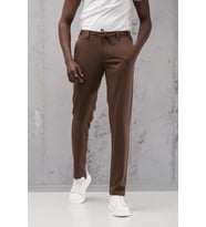 Beli Lastikli ve İplikli Rayon Kumaş Regular Fit Likralı Jogger Pantolon (Kahverengi)