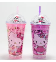 Sevimli Hello Kitty Işıklı Pipetli Boncuklu Suluk & Bardak 400 Ml Alk4706