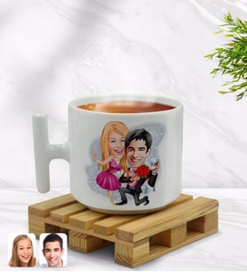 BK Gift Kişiye Özel Sevgililer Karikatürlü T Kulplu Beyaz Middle Kupa Bardak-9