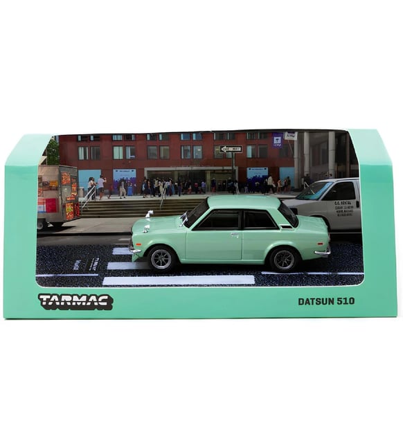 1:64 Diecast Datsun 510 Light Green Tarmac Model Araba