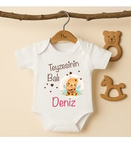 Pia Baby %100 Pamuk Teyzesinin Balı Yazılı İsme Özel Bebek Body (Ekru)