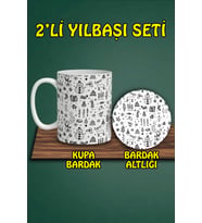 Yılbaşı Temalı Kupa ve Bardak Altlığı Seti