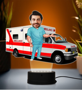 Doğum Günü Hediyesi,Sevgiliye Hediye, Kişiye Özel Fotoğraflı Ambulans Şoförü Karikatür 3D Led Lamba (Beyaz)