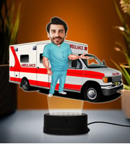 Doğum Günü Hediyesi,Sevgiliye Hediye, Kişiye Özel Fotoğraflı Ambulans Şoförü Karikatür 3D Led Lamba (Beyaz)
