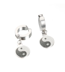 Yin Yang Sıkıştırmalı Erkek Küpe Çelik Çift Takı Aksesuar P24 T5