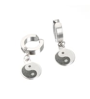 Yin Yang Sıkıştırmalı Erkek Küpe Çelik Çift Takı Aksesuar P24 T5